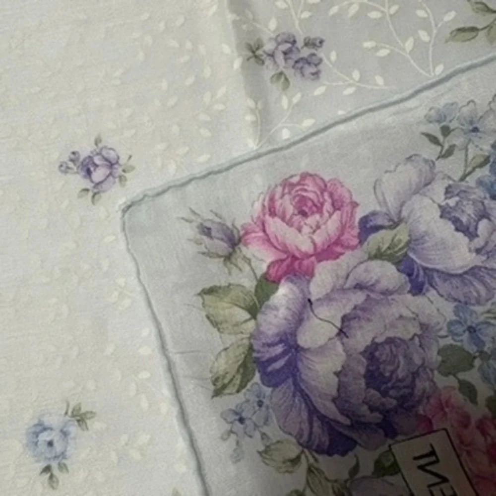 Vtg YVES SAINT LAURENT Scarf Handkerchief Floral Blue Pink Purple 18